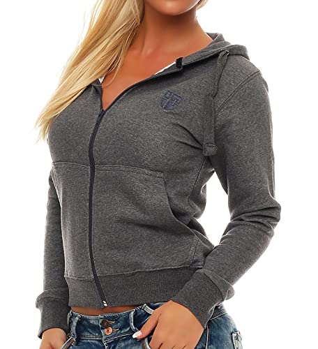 Gennadi Hoppe Damen Sweatjacke Kapuzenjacke Frauen Trainingsjacke Sportjacke Freizeitjacke Zip-Hoodie Zip-Jacke gym Sport sportlich lässig stylisch modern leicht bequem dünn Kapuze grau graue XL H7792 von Gennadi Hoppe