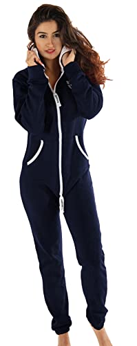 Gennadi Hoppe Damen Jumpsuit Hausanzug Overall Frauen Onesie Ganzkörperanzug Einteiler Baumwolle bequem kuschelig lässig sportlich trendy stylisch weich warm locker blau blauer 2XL H6137 von Gennadi Hoppe