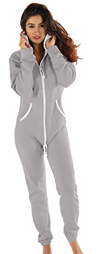 Gennadi Hoppe Damen Jumpsuit Hausanzug Overall Frauen Onesie Ganzkörperanzug Einteiler Baumwolle bequem kuschelig lässig sportlich trendy stylisch weich warm locker hellgrau 3XL H7506 von Gennadi Hoppe