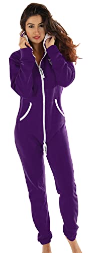 Gennadi Hoppe Damen Jumpsuit Hausanzug Overall Frauen Onesie Ganzkörperanzug Einteiler Baumwolle bequem kuschelig lässig sportlich trendy stylisch weich warm locker lila L H8133 von Gennadi Hoppe