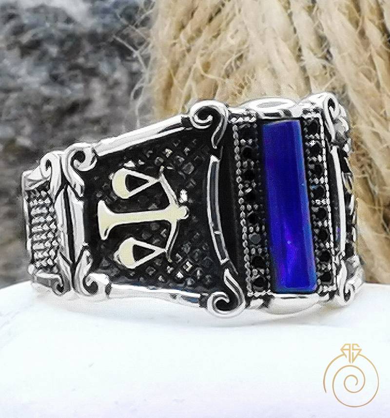 Personalisierter Sternzeichen Ring, Lapis Lazuli Stein Astrologie Silber Waage Skorpion Band, Horoskop Symbol Siegelring von Gentique925