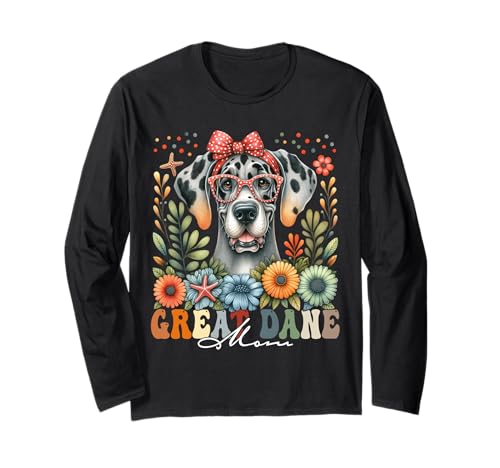 Deutsche Dogge Mama Hundeliebhaber Muttertag Retro Floral Frauen Langarmshirt Deutsche Dogge Mama Hundeliebhaber Muttertag Retro Floral Frauen Langarmshirt von Gentle Giant Mama Owner Puppy Headband Sunglasses