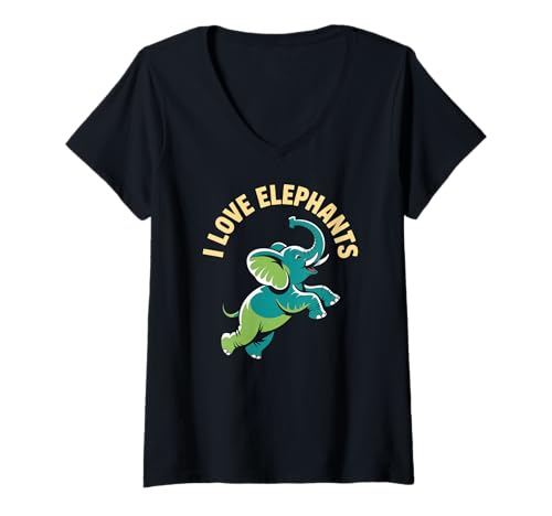 Damen I Love Elephants, Bezauberndes Verspieltes Design T-Shirt mit V-Ausschnitt Damen I Love Elephants, Bezauberndes Verspieltes Design T-Shirt mit V-Ausschnitt von Gentle Giants Wildlife Conservation Adoration