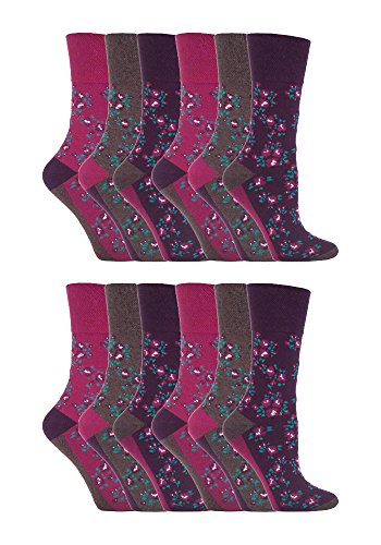 12 pack damen muster breit top weiche halt socken in 20 styles - GG58, 4-8 uk von Gentle Grip