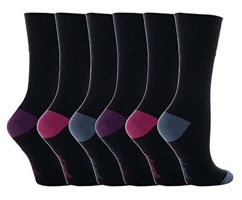 6 Paar Damen Sock Shop Gentle Grip Contrast Zehen- und Fersenbereich Socken mit waben spitzen, Größe 4-8 - Schwarz, Damen EU 37-42 von Gentle Grip