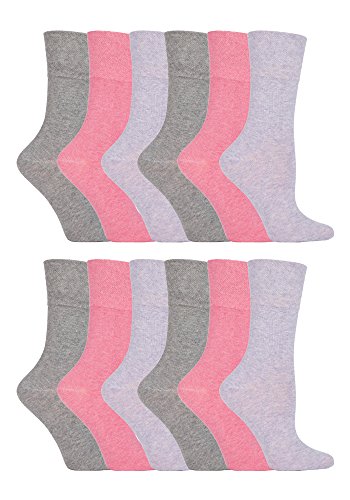 Gentle Grip - 12 Paar Damen Gesundheitssocken Diabetiker Druckfreie Spitze Handgekettelt Baumwollanteil Blumen Socken 37-42 eur (GG72) von Gentle Grip