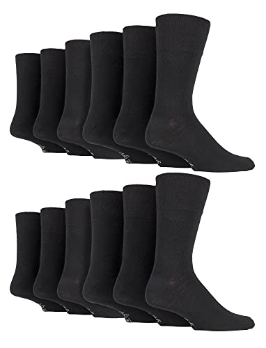 Gentle Grip 12er Pack Herren Ohne Gummi Socken Atmungsaktiv Gepolsterte Ohne Naht Extra Weit Socken mit Komfortbund (46-50, Schwarz) von Gentle Grip