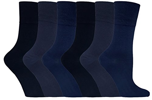 Gentle Grip - 6 Paar Damen Baumwollanteil Diabetikersocken Ohne Gummi und Ohne naht Druckfreie Spitze Socken Größe 37-42 eur, Blues 37, 37-42 eur von Gentle Grip