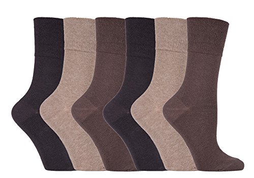 Gentle Grip - 6 Paar Damen Baumwollanteil Diabetikersocken Ohne Gummi und Ohne naht Druckfreie Spitze Socken Größe 37-42 eur, Braun 39, 37-42 eur von Gentle Grip