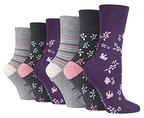 Gentle Grip - 6er Pack Damen Baumwolle Ohne Gummibund Socken | Socken mit Bunt Elegant Motiv (37/38, SOLRH214) von Gentle Grip