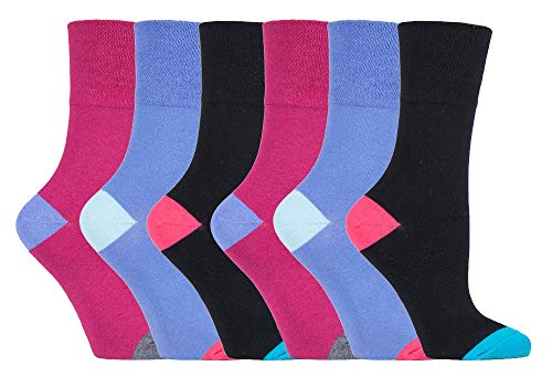 Gentle Grip - 6er Pack Damen Baumwolle Reine Bunt Muster Ohne Gummi Socken mit Design (37-42 EU, GG188) von Gentle Grip