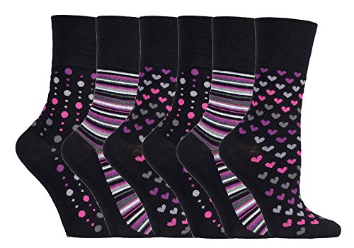Gentle Grip - 6er pack damen ohne gummi bunt muster atmungsaktiv bambus socken in 6 farben (37-42 eur, SOLRM33) von Gentle Grip