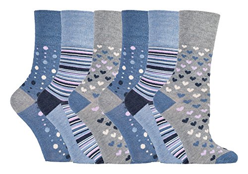 Gentle Grip - 6er pack damen ohne gummi bunt muster atmungsaktiv bambus socken in 6 farben (37-42 eur, SOLRM35) von Gentle Grip