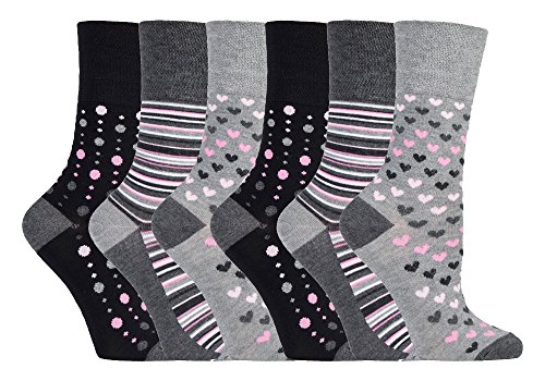 Gentle Grip - 6er pack damen ohne gummi bunt muster atmungsaktiv bambus socken in 6 farben (37-42 eur, SOLRM36) von Gentle Grip