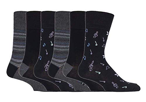 Gentle Grip - 6er pack herren comfort ohne gummi bund mittellang business bunt socken in 35 farben (MGG546 Musical Notes) von Gentle Grip