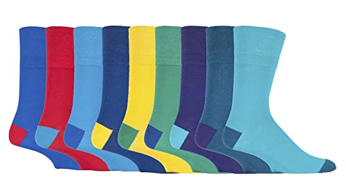 Gentle Grip 9er Pack Herren Ohne Gummi Socken Bunt Comfort Socken | Atmungsaktive Extra Weite Baumwolle Socken (39-45, ColourBurst Mix 2) von Gentle Grip