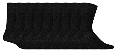 Gentle Grip 9er Pack Herren Ohne Gummi Socken Bunt Comfort Socken | Atmungsaktive Extra Weite Baumwolle Socken (39-45, Schwarz) von Gentle Grip