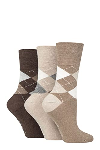 Gentle Grip Damen 3 Paar Baumwollsocken im Argylemuster Argyle Braun/Neutral 37-42 von Gentle Grip