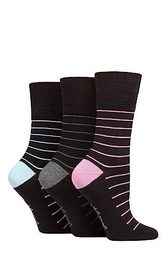 Gentle Grip SOCKSHOP Damen Gemustert und gestreift Weich und atmungsaktiv Bambus Socken im 3er-Multipack Minimaler Streifen 37-41 von Gentle Grip