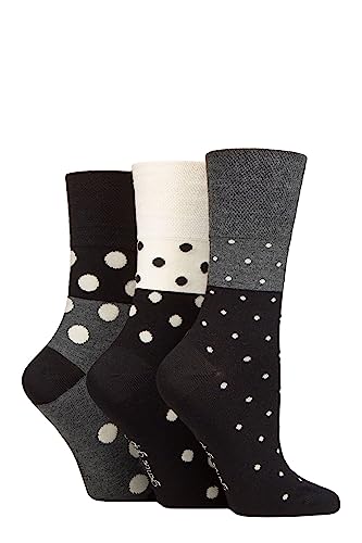 Gentle Grip SOCKSHOP Damen Gemustert und gestreift Weich und atmungsaktiv Bambus Socken im 3er-Multipack Mono Flecken 37-41 von Gentle Grip