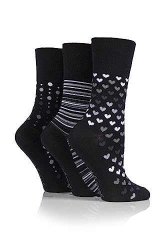 Gentle Grip SOCKSHOP Damen Gemustert und gestreift Weich und atmungsaktiv Bambus Socken im 3er-Multipack Schwarz 37-41 von Gentle Grip