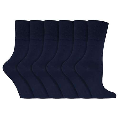Weiche Halt - 6 Paar Damen Diabetiker Socken mit Wabe Top und Hand verknüpfte Zeh Nähte - EU 37-41 Eu 37-42 - Blues 37, 4-8 UK von Gentle Grip