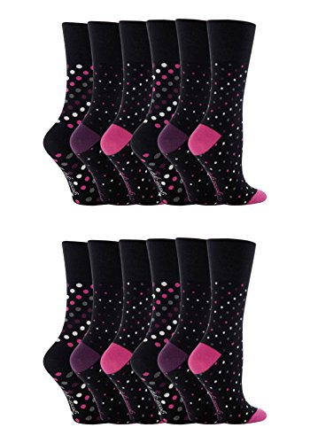 Gentle Grip - 12 Paar Damen Gesundheitssocken Diabetiker Druckfreie Spitze Handgekettelt Baumwollanteil Blumen Socken 37-42 eur (GG07) von Gentle Grip