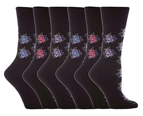 Gentle Grip - 6 Paar Damen Gesundheitssocken Diabetiker Druckfreie Spitze Handgekettelt Baumwollanteil Blumen Socken 37-42 EUR (GG32) von Gentle Grip