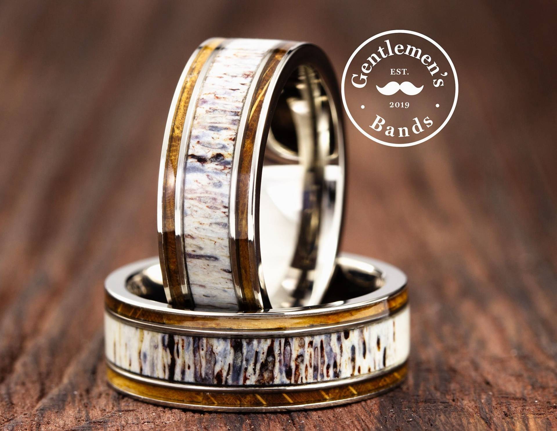 Herren Hirschgeweih Ehering, Whisky Fass Holzring, Silber Ring, Geweihring, Verlobungsring von GentlemensBands