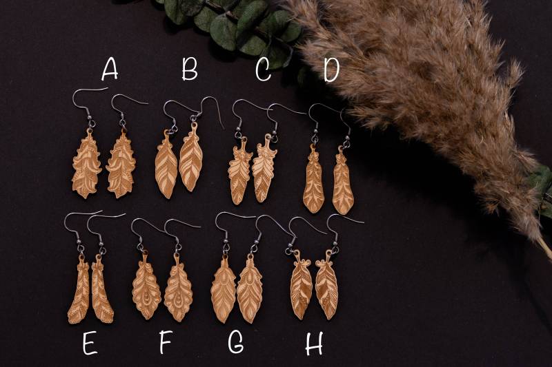 Holz Ohrringe Feder, Schöne Aus Echtholz, Holzohrring von GentlewoodDesigns