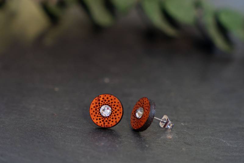 Holzohrstecker Swarovski , Ohrringe, Ohrringe Holz, Ohrstecker Geschenk Für Sie, Echtholz, Mit Stein von GentlewoodDesigns