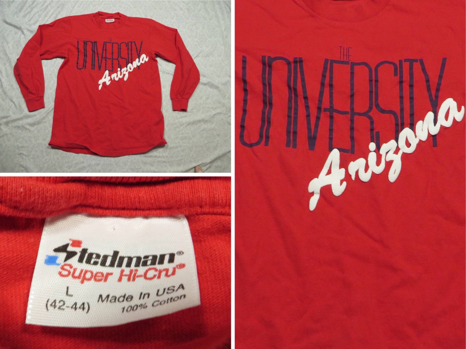 Vintage Arizona Wildcats T-Shirt Rot Langarm Stedman 90Er Herren Medium Passt Wie Small Made in Usa von GentlyUsedGoods