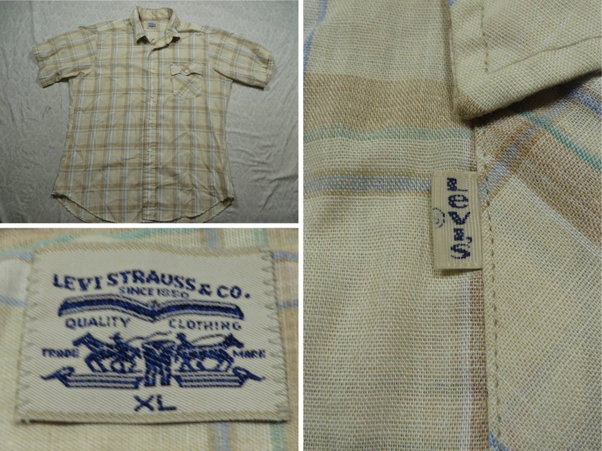 Vintage Levi's Shirt Cowboy Western Tan Blau Kariert Kurzarm 80Er Herren Oversized Xl von GentlyUsedGoods