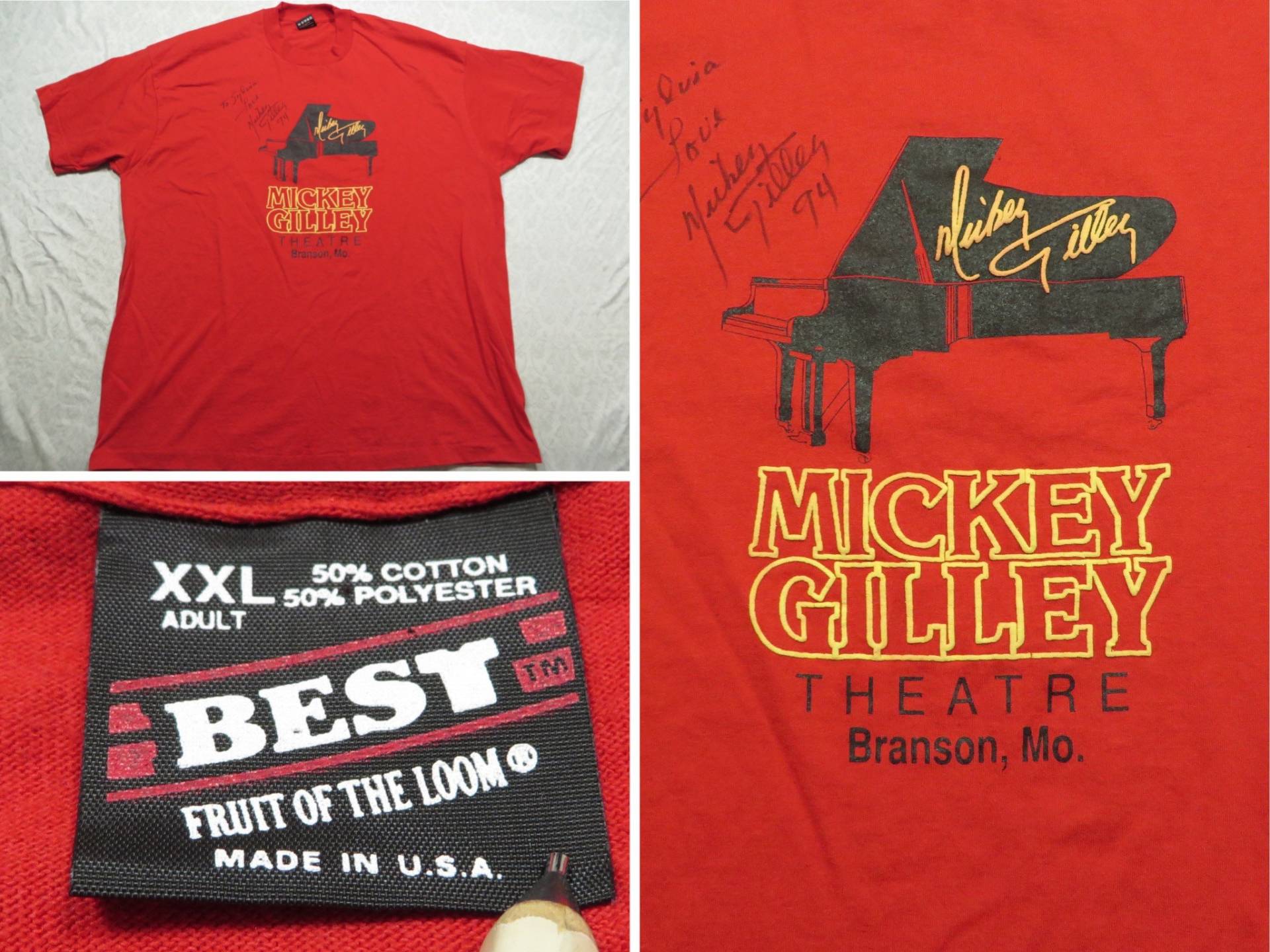 Vintage Mickey Gilley T-Shirt Red Piano Signiert 90Er Herren Xxl Made in Usa von GentlyUsedGoods