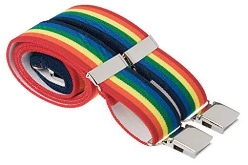 Hochwertige elastische Herren-Hosenträger, bunte Regenbogenfarben mit silberfarbenen Clips – verschiedene Größen – hergestellt in Großbritannien Gr. xl, mehrfarbig von GS BRACES