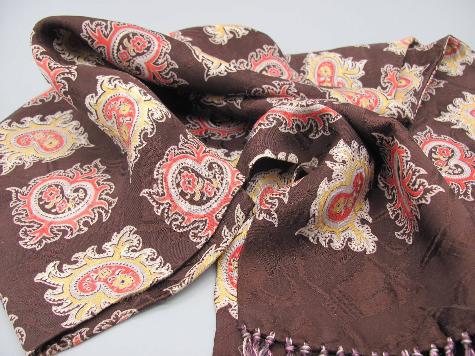 1940Er Jahre Herren Oper Schal, Braun Viskose, Seidigen Fransen, Sehr Gutem Zustand von GenuineEthel