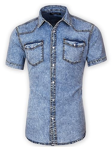GenyuGhui Herren-Jeanshemd, kurzärmelig, Doppeltasche, Druckknopfverschluss, Blauer Schnee, XL GenyuGhui Herren-Jeanshemd, kurzärmelig, Doppeltasche, Druckknopfverschluss, Blauer Schnee, XL von GenyuGhui