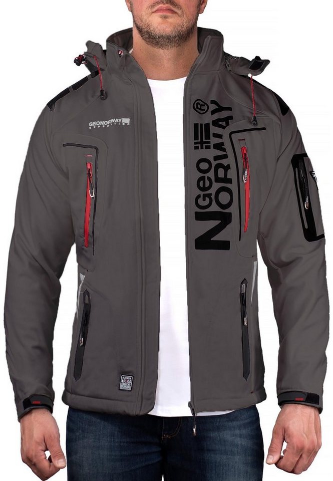 Geo Norway Softshelljacke Herren Regular Fit Jacke batechno Dark Grey S mit abnehmbarer Kapuze von Geo Norway