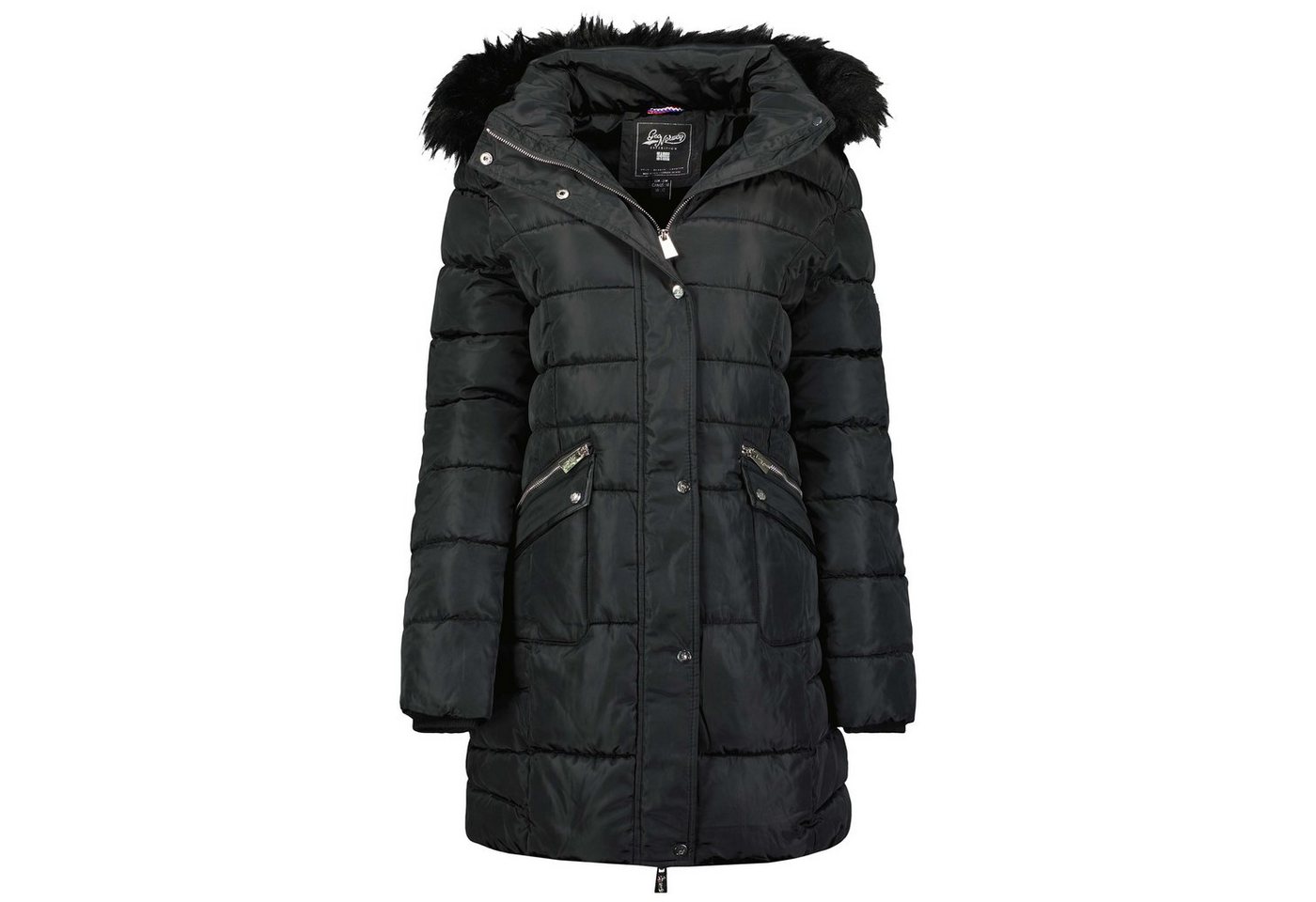 Geo Norway Winterjacke Damen, Steppjacke, abnehmbare Kapuze, Leder-Applikationen, Jacke von Geo Norway