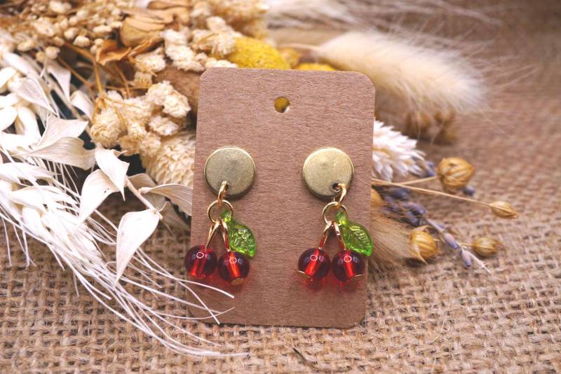 1x Paar Goldfarbene Ohrstecker/Ohrhänger Mit Süßer Kirsche, Diy von GeoJewelryBySilvi