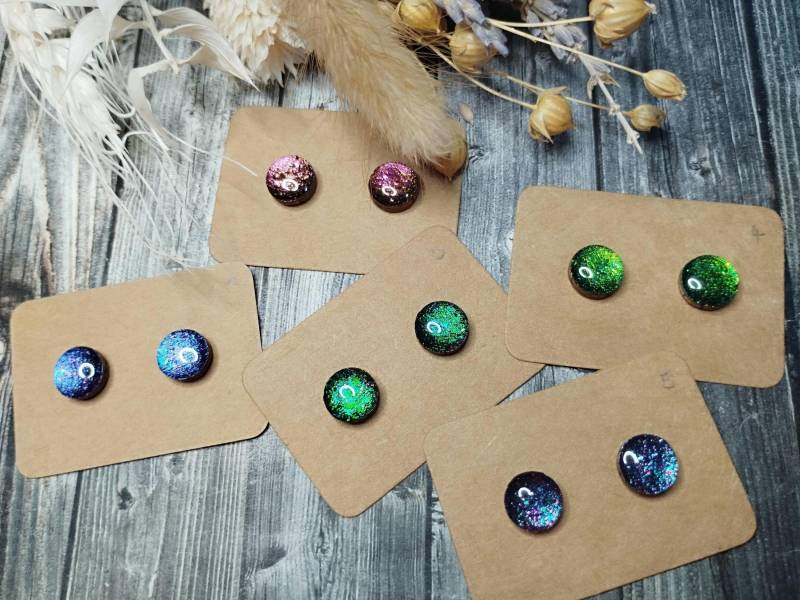 1x Paar Holzohrstecker | Holographic" Mit Tollem Schimmer - in 6Mm, 8Mm Oder 10 Mm | Mit Kunststoff- Edelstahlstecker, Diy Resin von GeoJewelryBySilvi