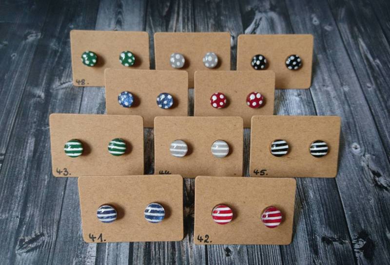 1x Paar Hypoallergene Holzohrstecker in 6Mm, 8 Mm Oder 10 | Ohne Metalle Mit Edelstahlstecker, Handbemalt - Resin/Kunstharz von GeoJewelryBySilvi