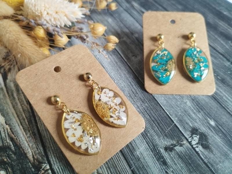 1x Paar Ohrhänger/-stecker Aus Der Kollektion "Flower Power" Kunstharz Mit Edelstahlrahmen, Blattmetall Und Echten Blüten, Handmade & Diy 1x Paar Ohrhänger/-stecker Aus Der Kollektion "Flower Power" Kunstharz Mit Edelstahlrahmen, Blattmetall Und Echten Blüten, Handmade & Diy von GeoJewelryBySilvi