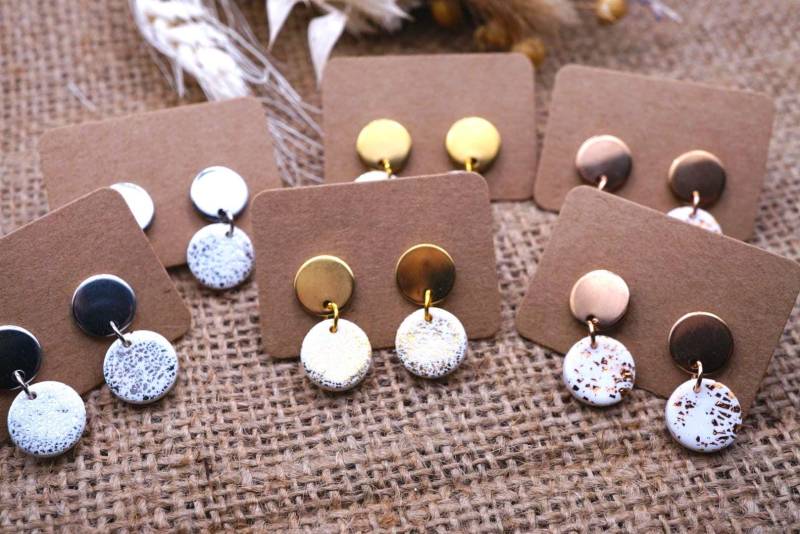 1x Paar Ohrstecker/Ohrhänger Aus Edelstahl in Gold, Silber Oder Bronze Mit Tollem Anhänger Polymerton - Handmade Diy von GeoJewelryBySilvi