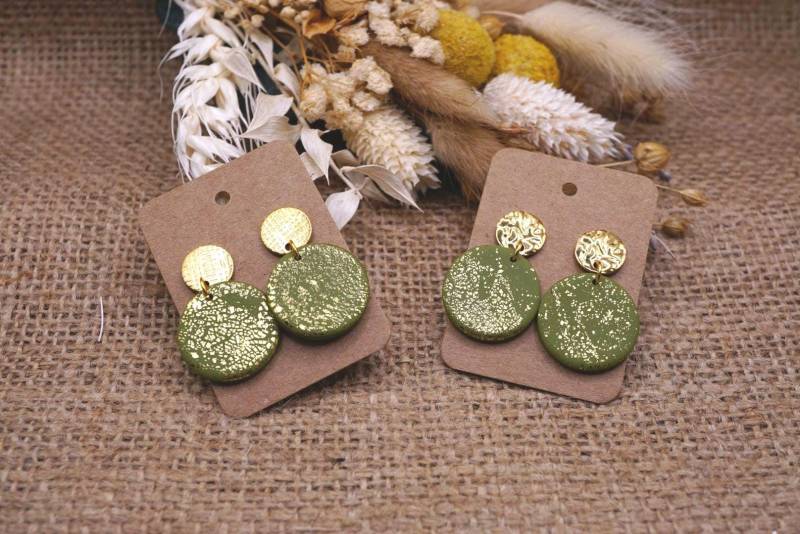 1x Paar Ohrstecker/Ohrhänger Aus Polymer Clay/Ton Mit Edelstahlstecker in Grün/Gold, Diy 1x Paar Ohrstecker/Ohrhänger Aus Polymer Clay/Ton Mit Edelstahlstecker in Grün/Gold, Diy von GeoJewelryBySilvi