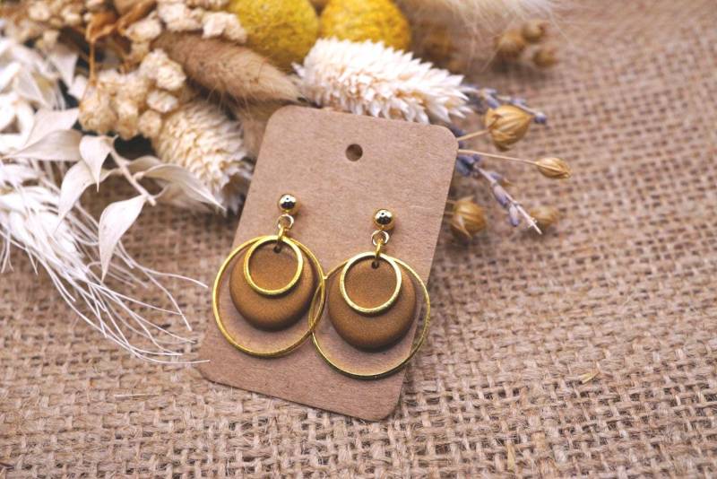1x Paar Ohrstecker/Ohrhänger Mit Goldenen Edelstahlstecker Und Polymerton - Polymerclay, Diy von GeoJewelryBySilvi