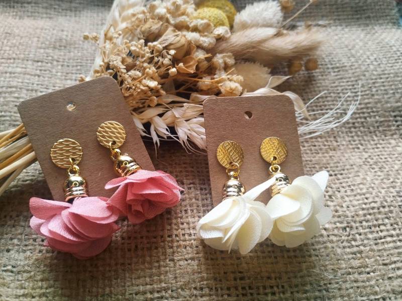 1x Paar Ohrstecker/Ohrhänger Mit Goldenen Edelstahlstecker Und Stoffanhänger, Diy von GeoJewelryBySilvi
