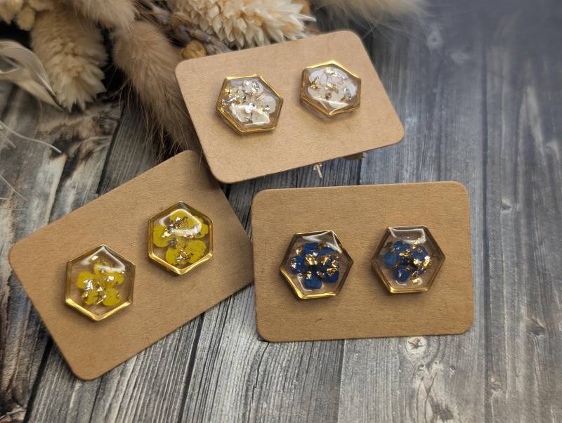 1x Paar Ohrstecker Aus Der Kollektion "Sweety" Kunstharz Mit Edelstahl, Blattmetall, Echten Blüten Und Kunststoffstecker, Handmade & Diy 1x Paar Ohrstecker Aus Der Kollektion "Sweety" Kunstharz Mit Edelstahl, Blattmetall, Echten Blüten Und Kunststoffstecker, Handmade & Diy von GeoJewelryBySilvi