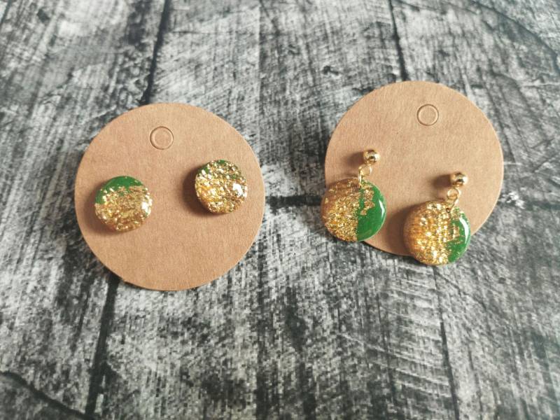 1x Paar Silberne Ohrstecker/Ohrhänger Mit Einem Anhänger Aus Blauem Marmorierten Polymerclay - Handmade von GeoJewelryBySilvi