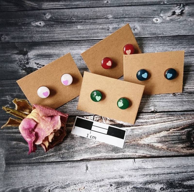 8 Mm - 1x Paar Hypoallergene Holzohrstecker/Holzohrringe | Ohne Metalle, Handbemalt Wooden Stud Earrings Resin/Kunstharz von GeoJewelryBySilvi